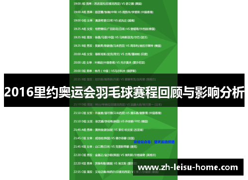 2016里约奥运会羽毛球赛程回顾与影响分析